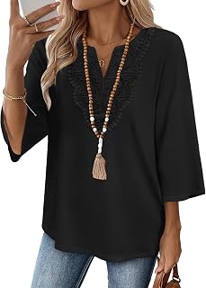 WIHOLL 3/4 Sleeve Blouses for Women V Neck Lace Top Summer Tops for Women