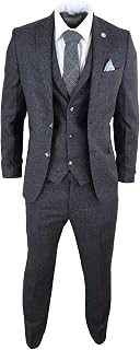TruClothing STZ11 - Knight Grey Black 3 Piece Tweed Suit Herringbone Texture Wool Vintage Retro Peaky Blinders