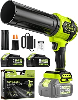 Saker Cordless Leaf Blower Portable Dust Cleaner with 2 Extended Nozzle Handheld Blower Air Duster with Adjustable Speed for Lawn Care Car Drying 2 Batteries Dark Green with Case