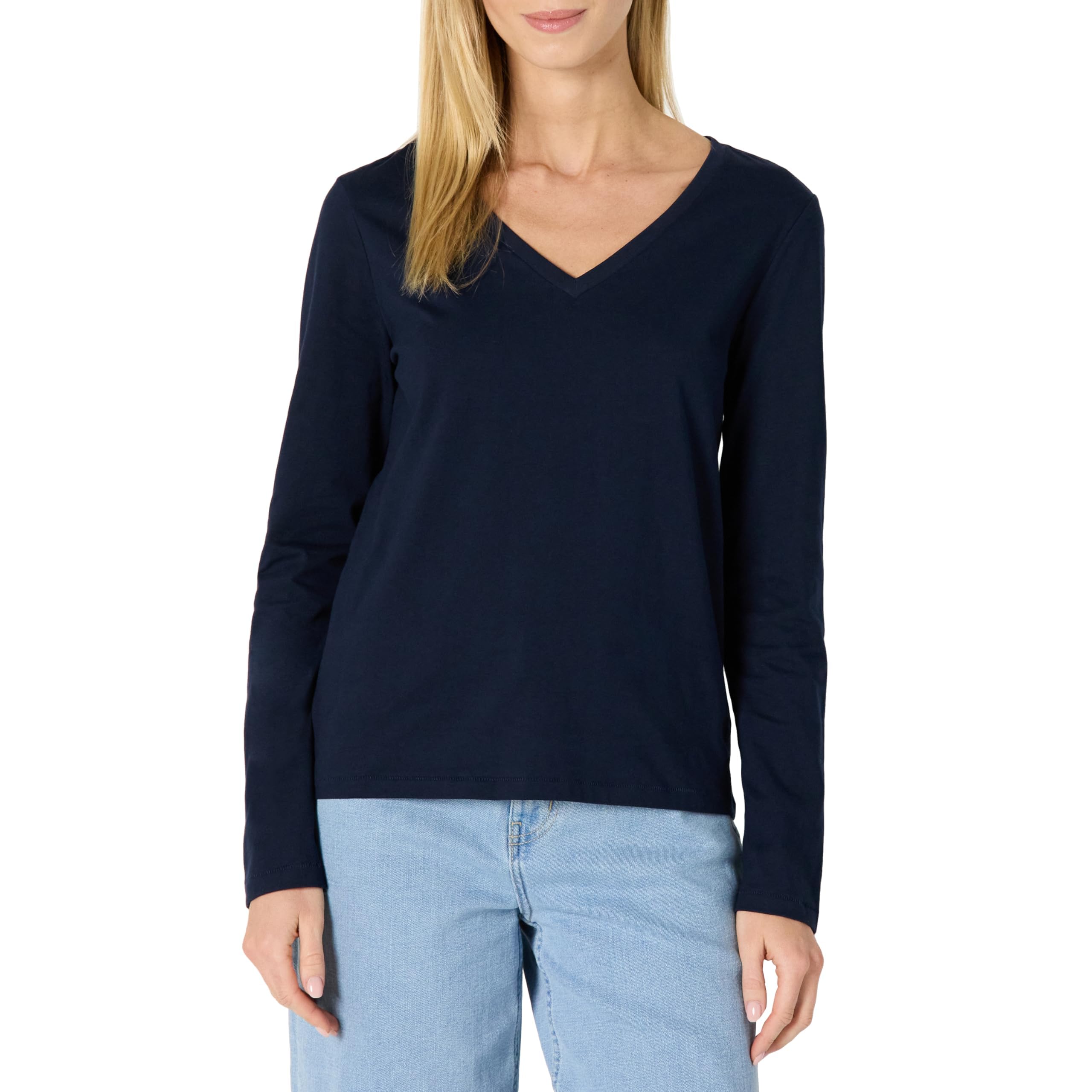 Amazon Essentials Camiseta de Manga Larga de Corte Recto 100% Algodón Mujer