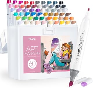 Ohuhu Alcohol Markers Fine& Slim Broad 60 Colors for Adult Beginners Artist | Dual Tips Alcohol-based Refillable Art Marker Set for Architectural Design Illustration Drawing Coloring, Gift Idea, Kaala