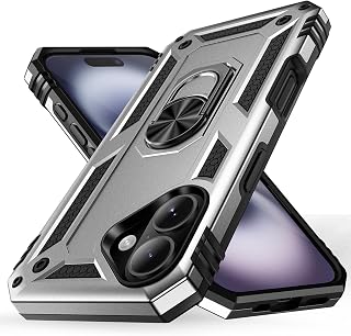 Korecase Phone Case for iPhone 16 with Kickstand Ring, Silver
