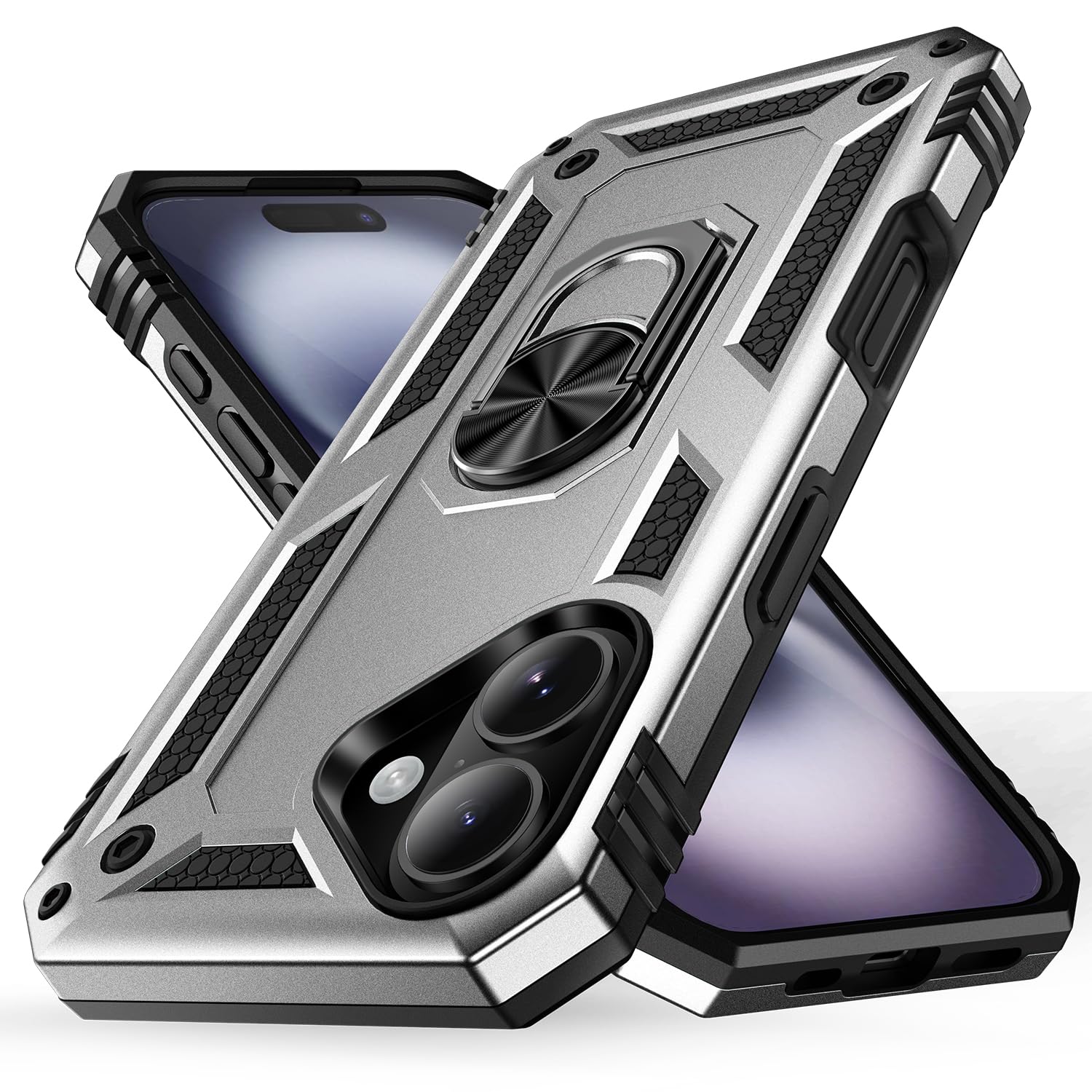 Korecase Phone Case for iPhone 16 with Kickstand Ring, Silver