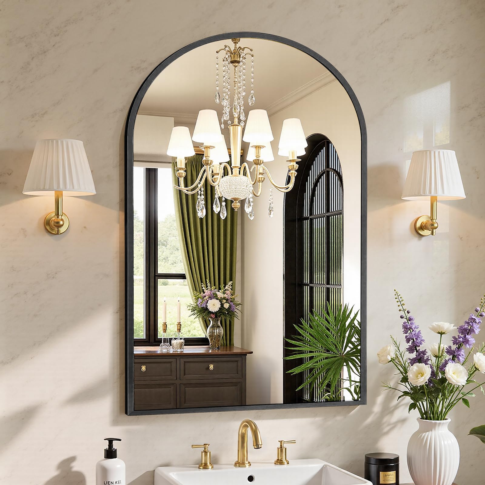 Sweetcrispy 24"x36" Arched Black Bathroom Mirrors for Wall, Vanity Mirror | Bath