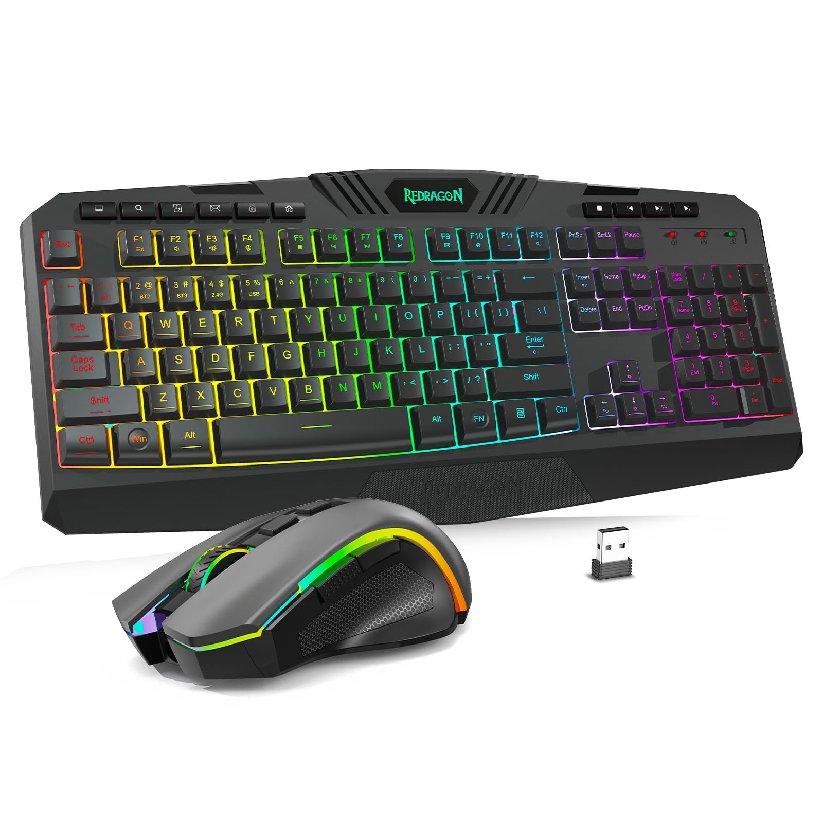 Redragon S101M-KS Gaming Keyboard and Mouse Wireless with Tri-Mode, RGB Keyboard