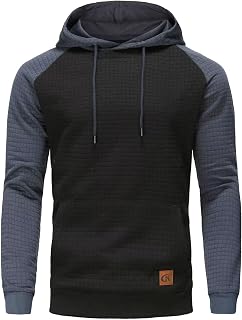 Yundobop Men's Pullover Hoodies Plaid Jacquard Long Sleeve Drawstring Hipster Casual Hooded Sweatshirts with Kanga Pockets