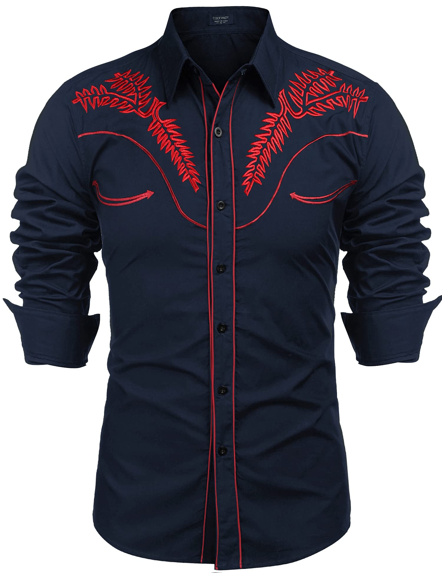 COOFANDY Camisas occidentales de manga larga para hombre, ajustadas, bordadas, e