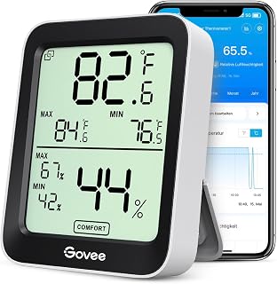 Govee Bluetooth Thermometer Hygrometer Indoor Digital Thermometer Pack of 1 | Precise temperature humidity meter with app, dew point/VPD, notification, data storage for room greenhouse