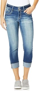 WallFlower Women's Juniors Instastretch Bling Luscious Curvy Mid-Rise Stretch Skinny Crops (Standard and Plus) Jeans