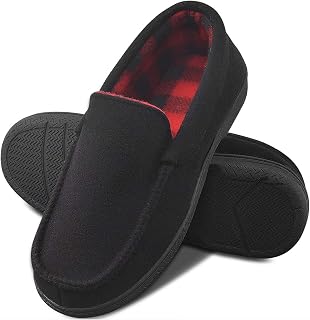 DL Men's Memory Foam Moccasin Slippers Breathable Moccasin Slippers Micro Wool House Shoes Anti-Slip Sole Indoor Outdoor