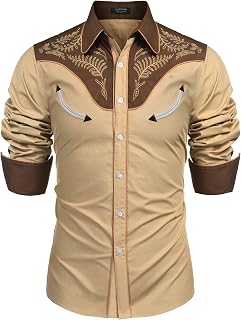 Coofandy Men's Western Cowboy Shirt Embroidered Button Down Long Sleeve Shirts