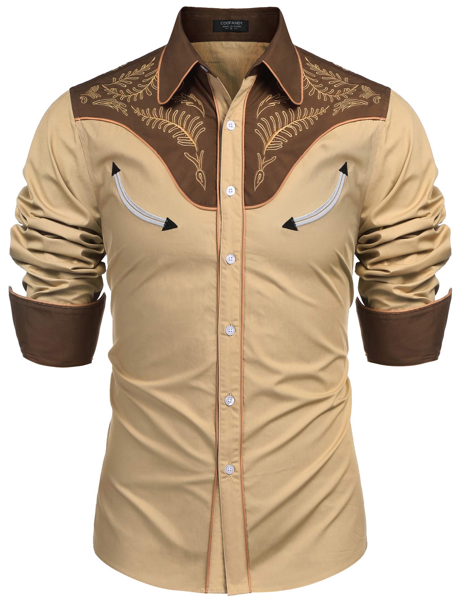 Coofandy Men's Western Cowboy Shirt Embroidered Button Down Long Sleeve Shirts