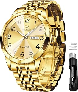 OLEVS Mens Quartz Analog Watch Stainless Steel Waterproof Luminous Date Diamond Two Tone Casual Watch