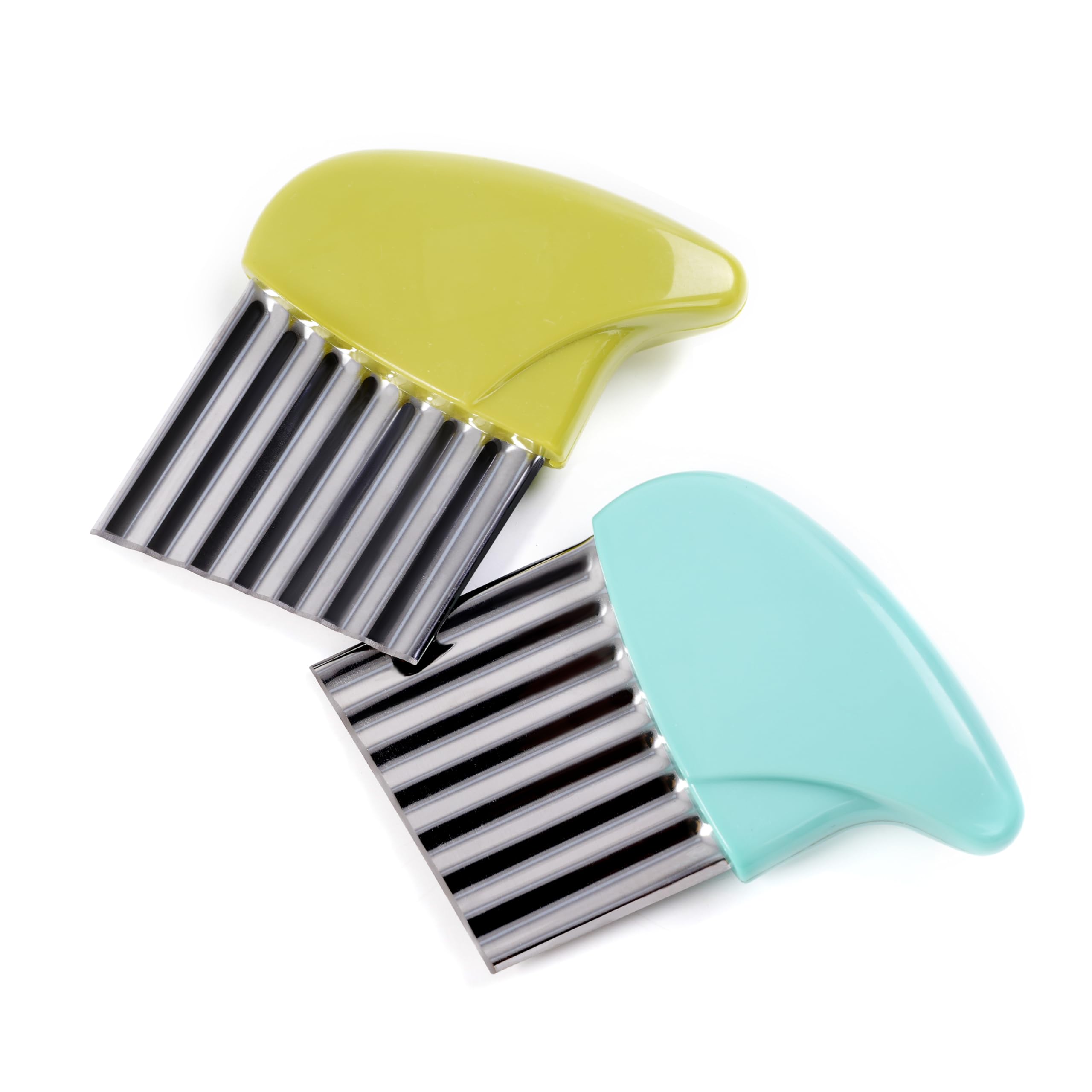 2 Pcs Stainless Steel Crinkle Cutter, Green and Blue | Wavy blade design for sli