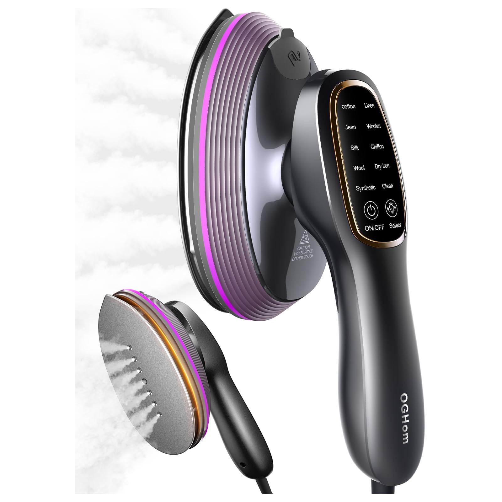 OGHom 2-in-1 Iron & Steamer for Clothes, Handheld Garment Wrinkle Remover | Rose