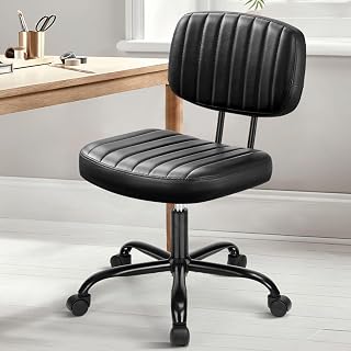 DUMOS Home Office Chair, Ergonomic Computer Desk Chair, Lumbar Support | Armless Height Adjustable, PU Leather, 360 Swivel Wheels, Small Space, Adults, New Black