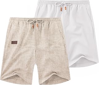 COOFANDY Men's Linen Beach Shorts Casual Drawstring Summer Vacation Shorts