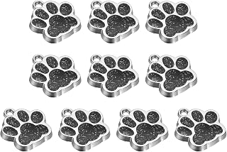 Animal Cat Dog Paw Print Charm, 10 Pcs Shine Powder Footprint Beads Enamel Alloy Claw Pendants Colorful for Necklace Keychain Bracelet DIY Jewelry, Black, TBD, Acrylic, Agate