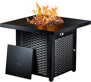 Ciays 28 Inch Propane Fire Pit CSA-Listed Outdoor Fire Pit Table, 50,000 BTU Steel Gas Fire Pits with Lid and Lava Rock, Add Warmth and Ambience to Parties On Patio Deck Garden,Black,CIFPT3-N1