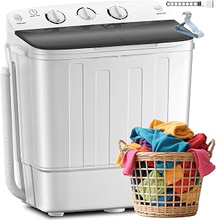 Erivess Portable Twin Tub Washing Machine, Buy 1(washer) Get 1(Dry Rack) | 11 lbs Washer Mini Compact Laundry Machine & 7 lbs Spinner, Semi-automatic Clothes Washer Combo for Dorms, Apartments(Black)