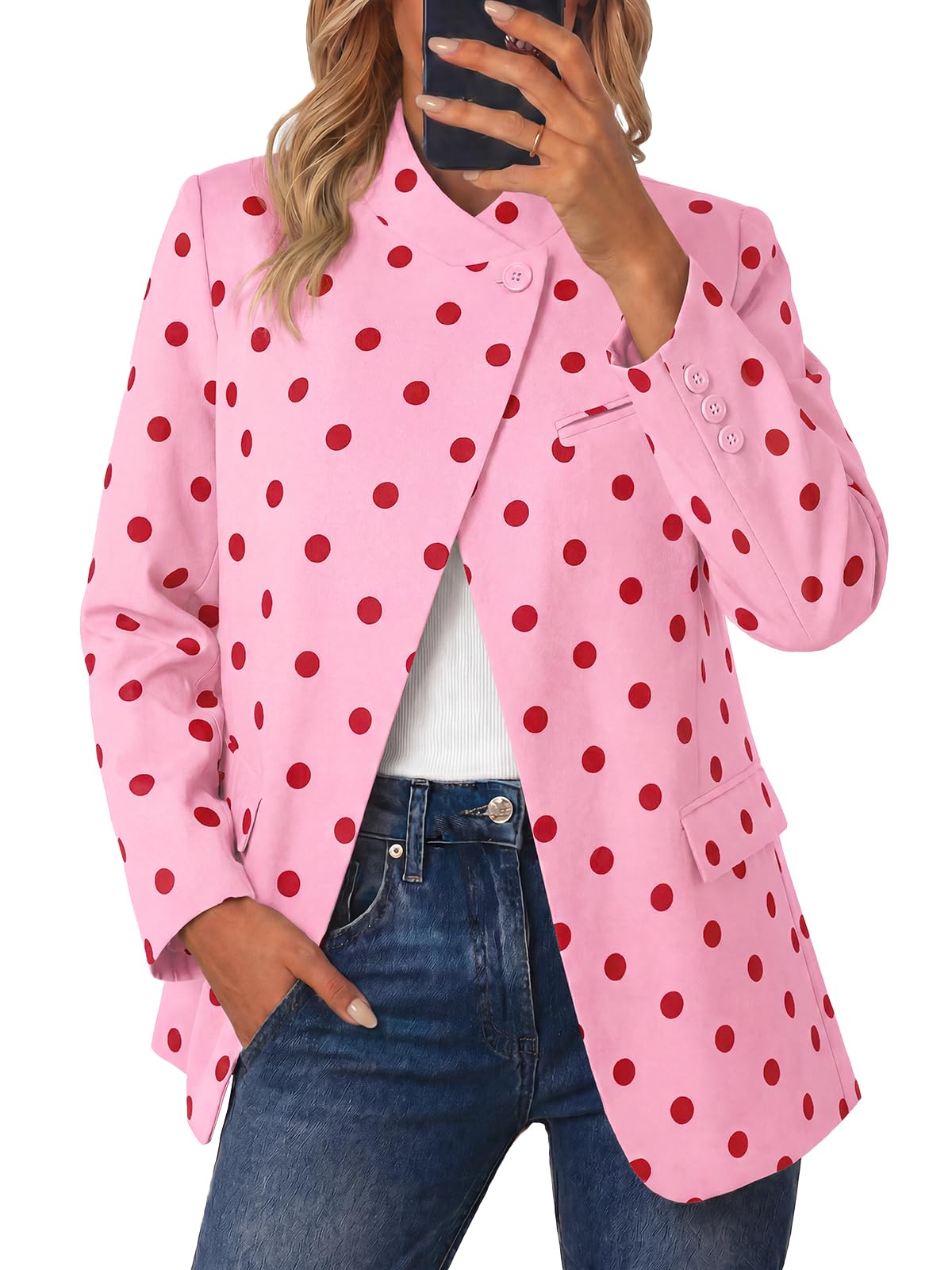 Cicy Bell Blazer a cuadros para mujer, cuello alto, frente abierto