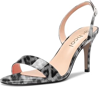 Aachcol Women's Needle Mid High Heel Sandals Back Strap Ankle Strap Slingback Round Open Toe Dress Shoes Office Wedding Party Patent Leather 8CM