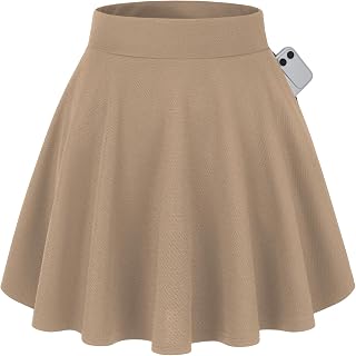 DJT Women's Flared Mini Skater Skirt with Pockets, High Waist A-Line