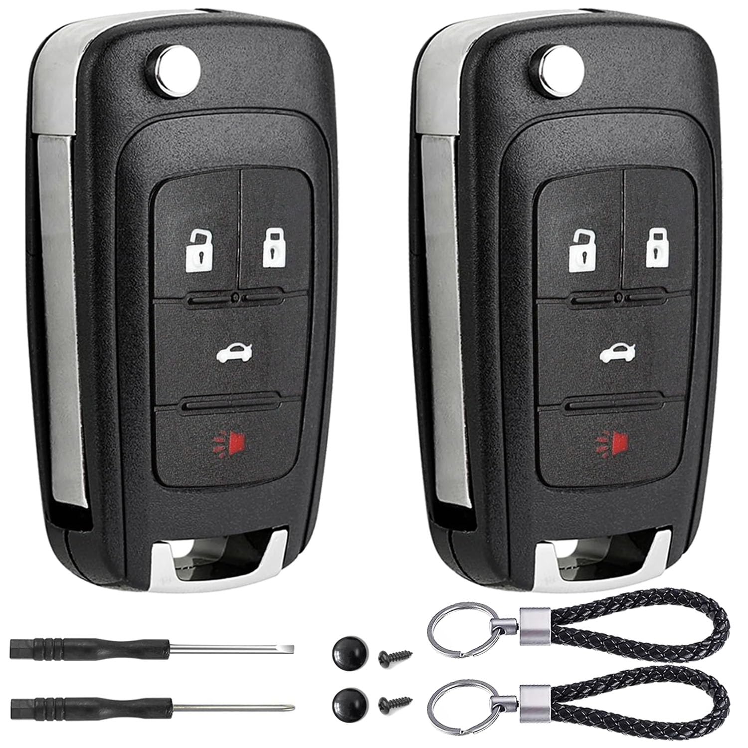 2 Pack Flip Key Fob Case Shell Replacement 4 Button for Chevy Cruze Equinox Cama