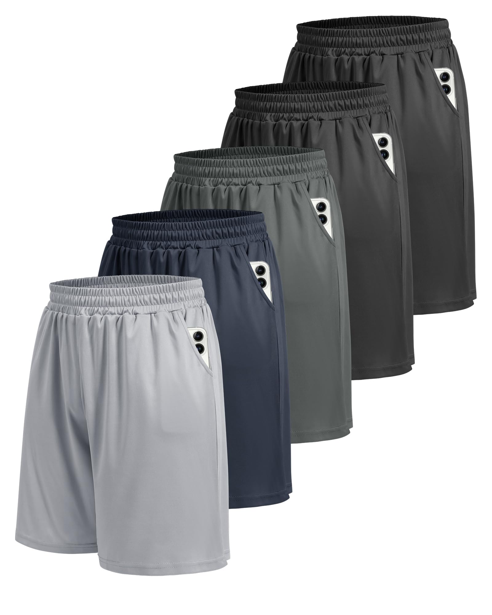 BOOJO 5 Pack Athletic Gym Mens Shorts with Pockets Quick Dry for Basketball