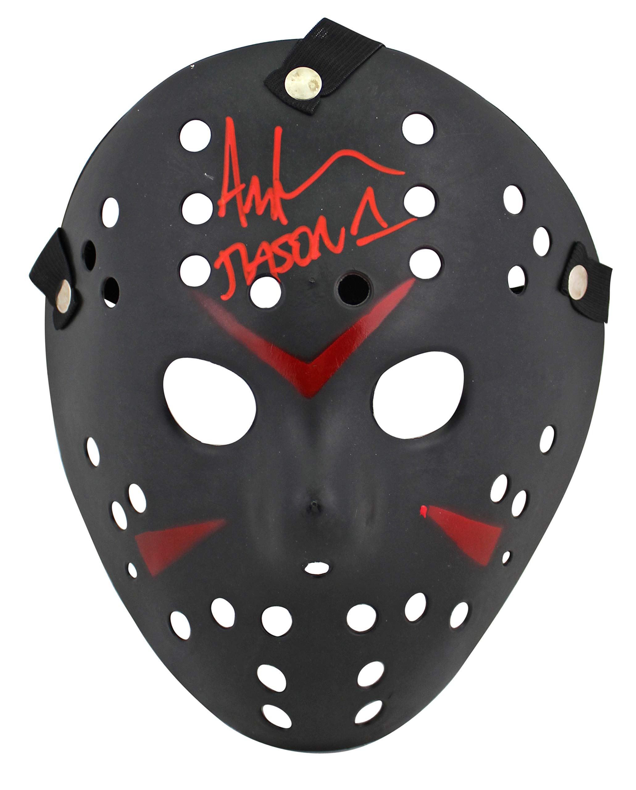 Ari Lehman Friday The 13th "Jason 1" Signed Black Jason Mask w/Red Sig BAS Wit