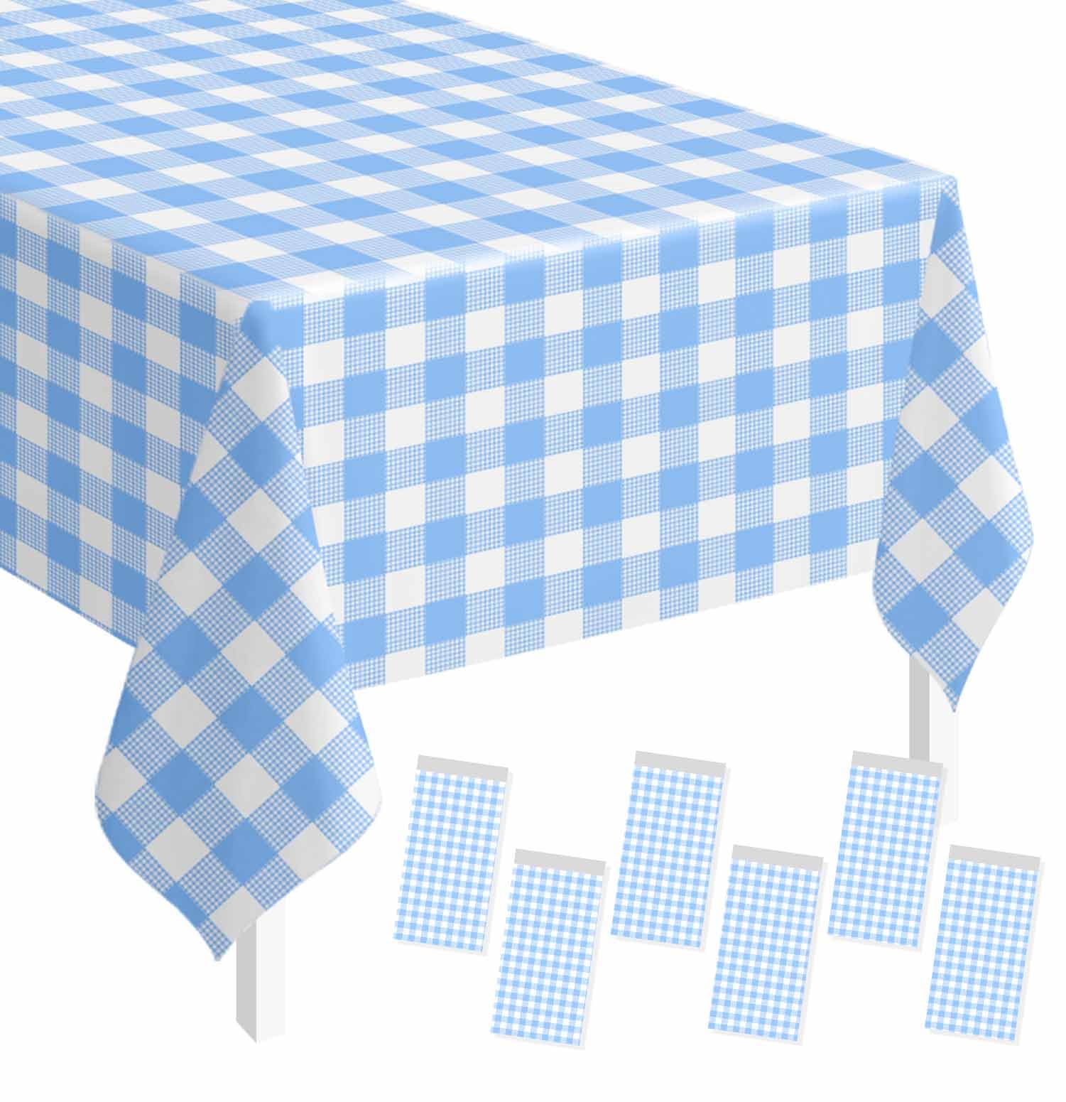 SietDESEO 6 Pack Light Blue Gingham Tablecloth Rectangle 54 x 108 Blue and White