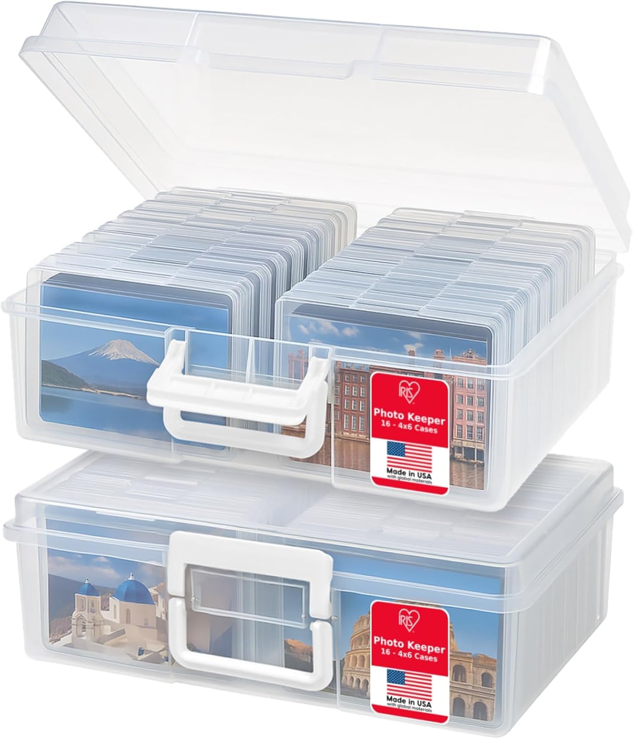 IRIS USA Photo Storage Box |Made in USA| 16 Cases - (2-Pack) - Clear | Fits 4" x