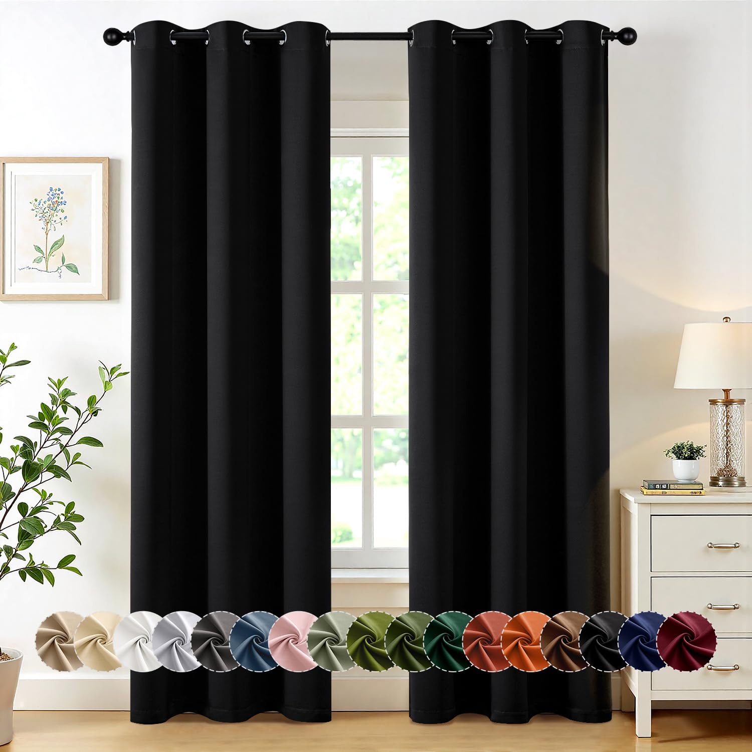 MIULEE Blackout Curtains for Bedroom 2 Panels 40 x 84 Inch Long Black | Thermal 