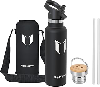 Super Sparrow Stainless Steel Water Bottle, 350 ml, 500 ml, 620 ml, 750 ml, 1 L, Leak-Proof Thermos Flask, BPA-Free Water Bottle, Carbonated Thermos Flask for Children, Fizz, Sports, University,