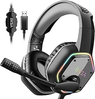 EKSA E1000 USB PC Gaming Headset with Mic, 7.1 Surround Sound | Computer Headphones with Microphone Noise Cancelling, RGB Light, Wired Headphones for PS4, PS5 Console, Laptop, Call Center