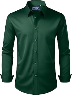 Alimens & Gentle Mens Regular Fit Stretch Stain Resistant Long Sleeve Solid Color Work Wedding Button Shirts