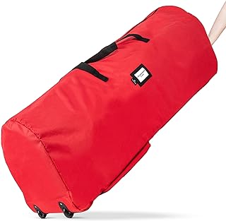 Handy Laundry Christmas Tree Storage Bag with Wheels - 600D Oxford, 9 Ft | Waterproof, Dual Zippers, Reinforced Handles, Xmas Holiday Storage Box, Large Rolling Bin for Artificial Trees, Red