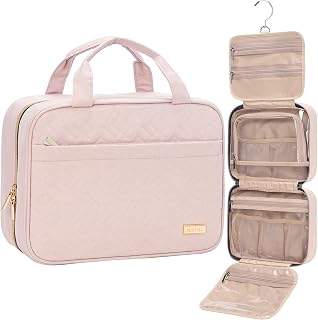 NISHEL Travel Toiletry Bag for women, Portable Hanging makeup Organizer | for Travel-Sized Shampoo, Conditioner, Brushes Set, makeup Accessories, Medium Size, Pink