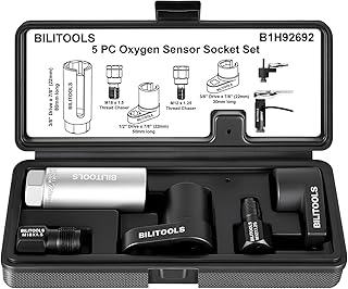 BILITOOLS O2 Sensor Socket Set, Oxygen Sensor Removal Tool Kit | 5 Piece O2 Sensor Tool 1/2" &amp; 3/8" Drive x 22mm (7/8") Oxygen Socket Wrench