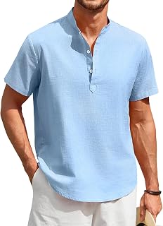 Enlision Men's Linen Shirt Short Sleeve Summer Casual Shirts for Men Mao Collar Ibicenca Button T Shirt Cotton Solid Color Clothing S-4XL