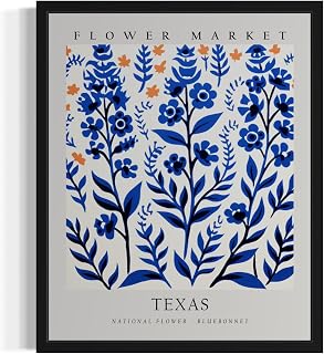 Texas Flower Market Unframed Poster Art Print Botanical Wall Art Painting, Pastel Floral State Decor for Living Room and Bathroom 37B (Texas Flower Market, 10"L x 8"W, Unframed)