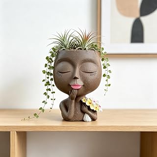 Funny Resin Flower Pots Handmade Girl Doll Nordic Style Mini Flower Pot No Drainage Hole Unique Decor Indoor Outdoor Home Decor