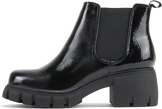 Soda PIONEER Women's Mid Heel Lug Sole Chelsea Boots with Double Elastic