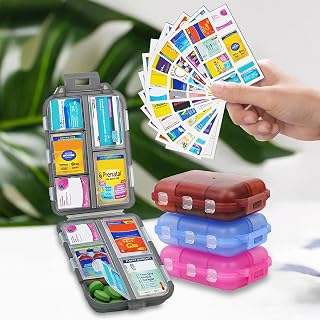 4 Travel Pill Box 10 Compartments Portable Folding Pill Storage Box with Labels Small Daily Pill Container Medicine Storage Box Easy to Carry and Store