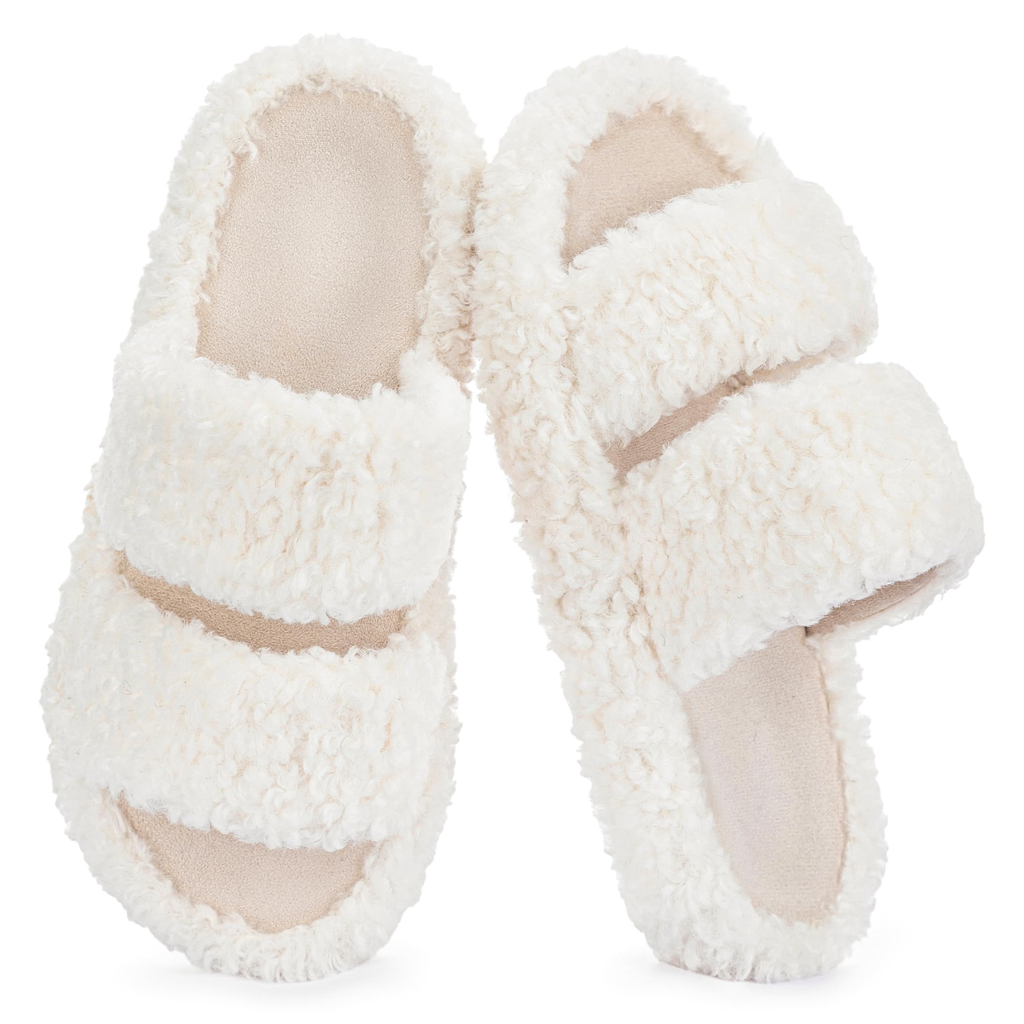 RockDove Ladies Faux Fur Open Toe Memory Foam Cosy Indoor Outdoor Slippers