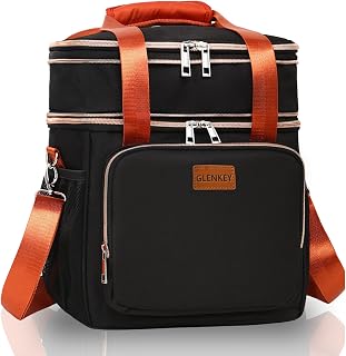 Expandable Insulated Cute Lunch Box for Women, Large Lunch Bag Tote Double Deck Leakproof Cooler Lunch Bag with Shoulder Strap for Adults Work Office Outdoor Picnic Beach, (Black, 16L),GLENKEY
