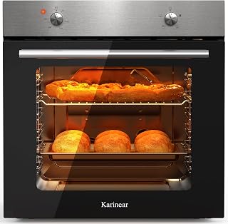 Karinear Electric Oven 65L Single Oven Built in Oven Knob Control wtih 5 Functions 2200W Plug and Play 220V Silver 60cm Wide