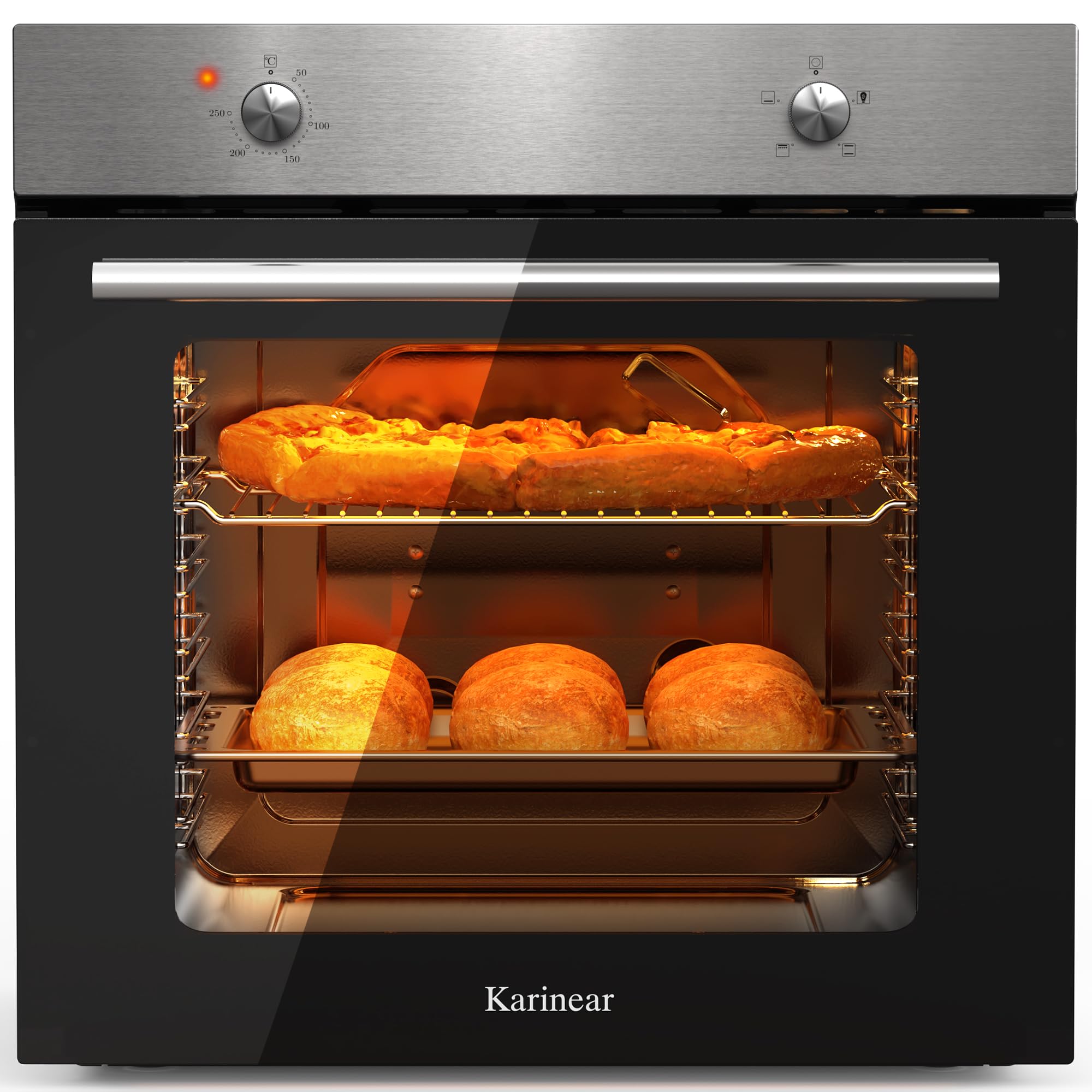 Karinear Electric Oven 65L Single Oven Built in Oven Knob Control wtih 5 Functio
