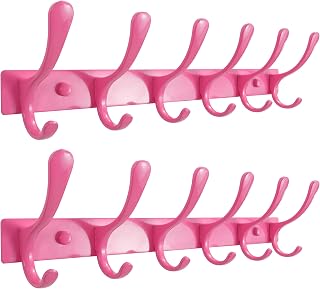 SKOLOO - Wall Mounted Coat Rack 6 Hooks 2 Pack Heavy Duty Stainless Steel Wall Hook Metal Heavy Duty Hooks for Hanging Coats Jackets Clothes Hat - Pink