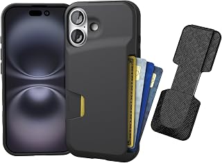Smartish® iPhone 17 Wallet Case + Phone Grip Finger Loop - Wallet Slayer Vol. 1 [Slim + Protective] Credit Card Holder + Pop Out Ring Kickstand for Apple iPhone 17 - Black Tie Affair